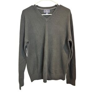 Lands' End Mens Black 100% Cashmere V-Neck Long Sleeve Sweater Size M 38-40